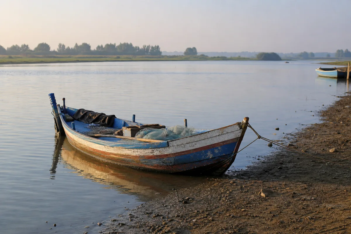 Petit bateau de pêche traditionnel sur l&rsquo;estuaire de la Gironde